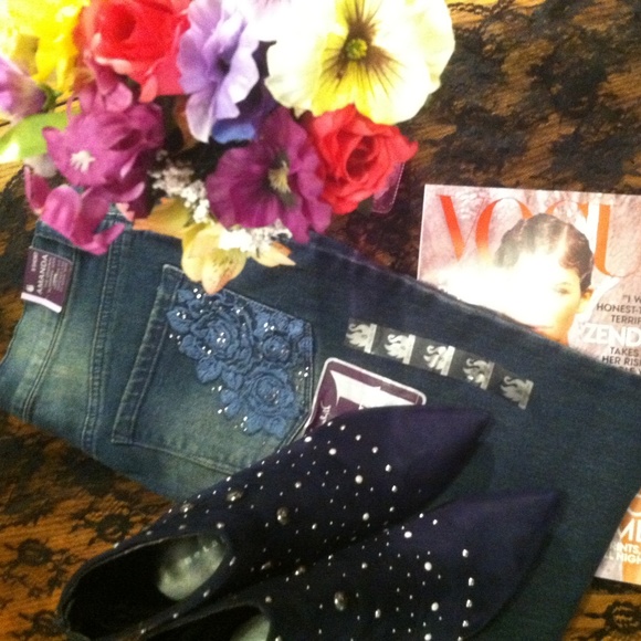 Elegant Navy Studded Women's Ankle Boots - Picture 2 of 6